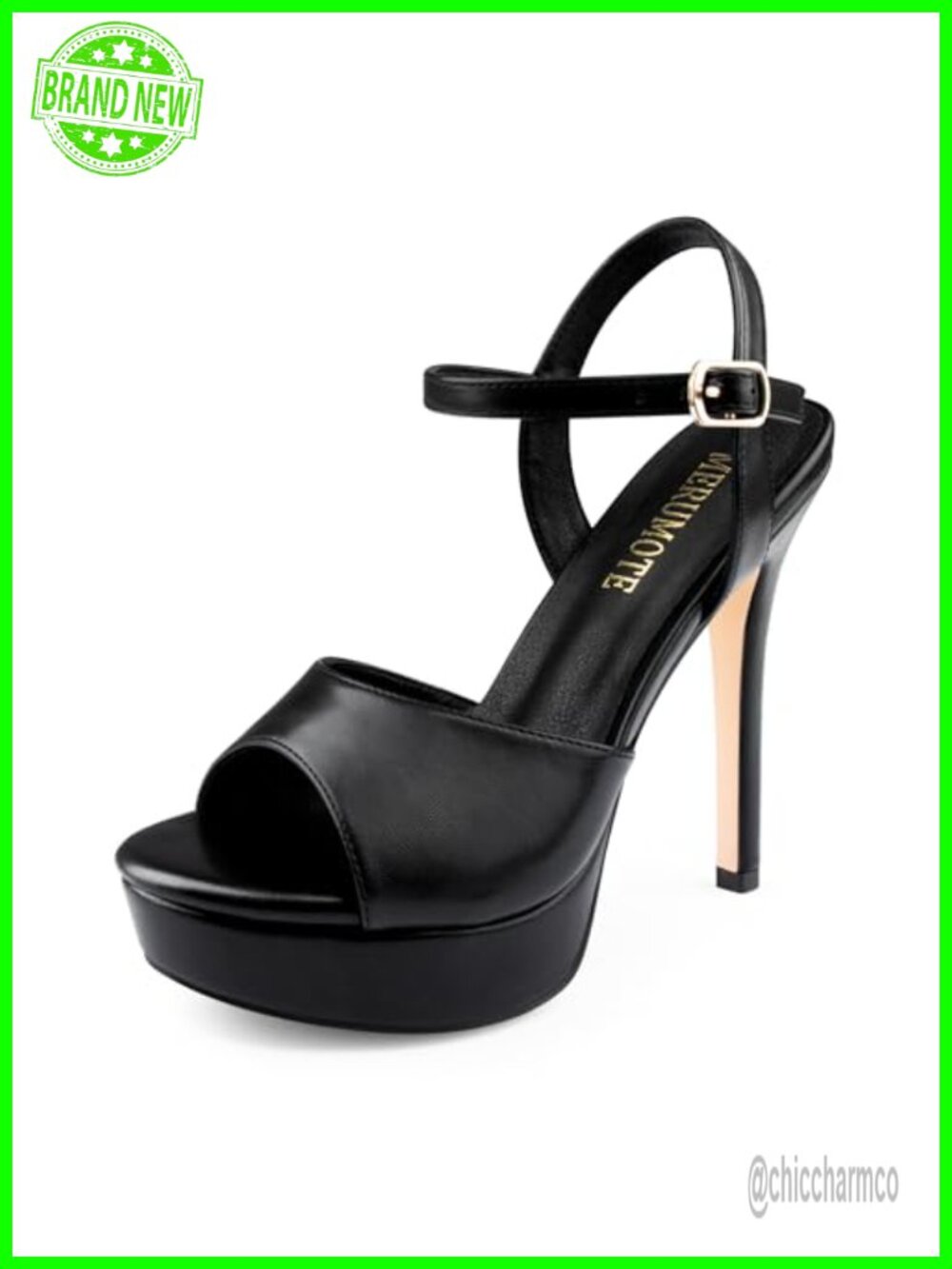 Platform Stiletto Heels Open Toe Strappy Sandals Faux Leather